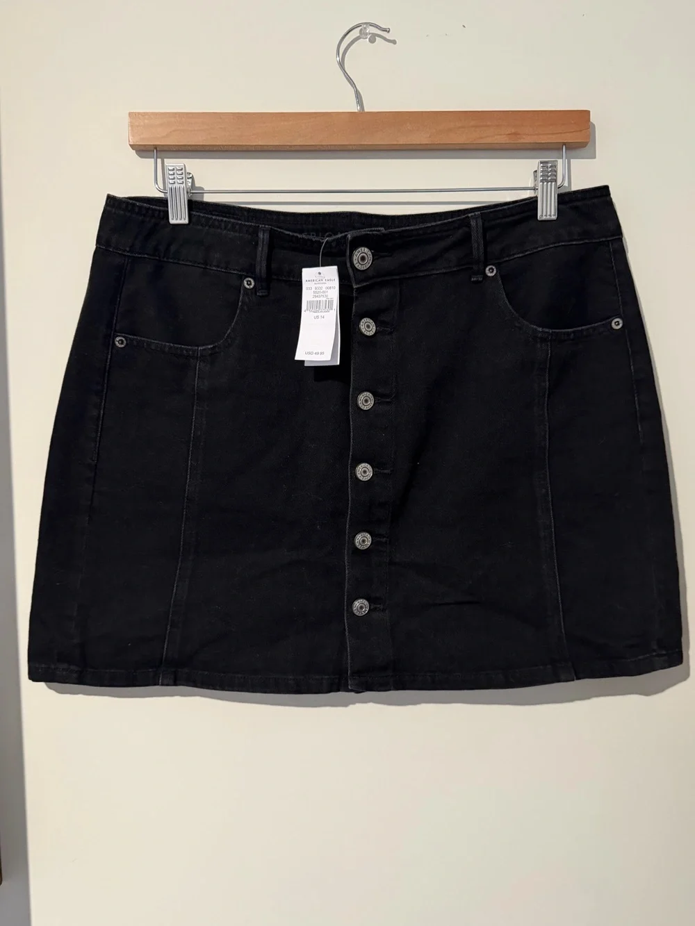 NWT AE black denim button up mini skirt